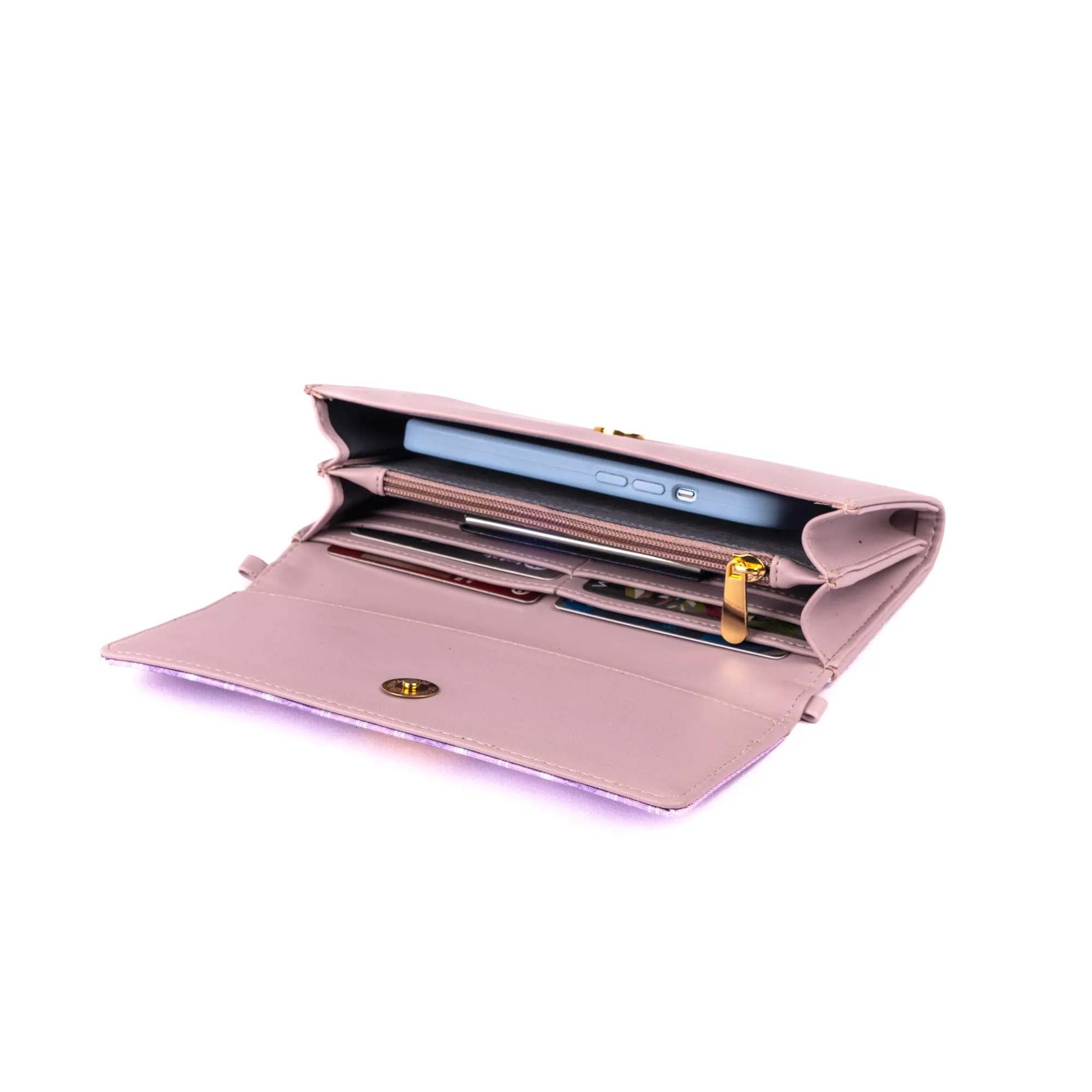 Lilac Leaves Clutch Wallet cum Sling