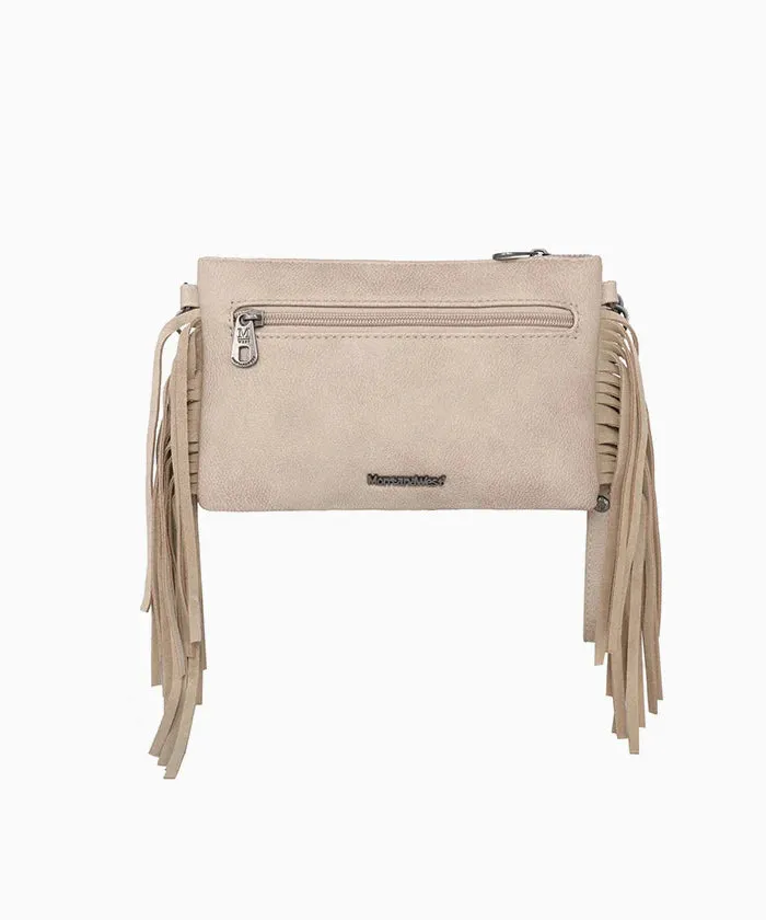 Montana West Floral Embossed Fringe Crossbody Clutch