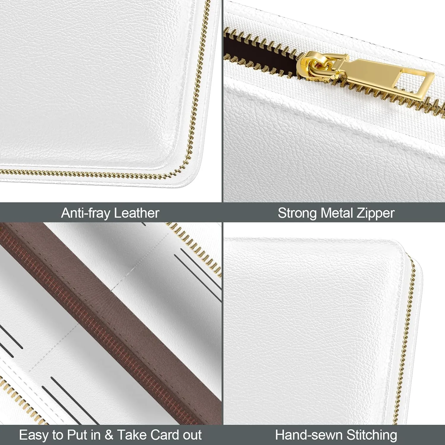 Nipichsha Womens Wallet, RFID Wristlet Wallet for Women, Cute Ladies Purse, Large Credit Card Clutch Purse, Leather Card Holder Wallets with Zipper & Phone Holder, White