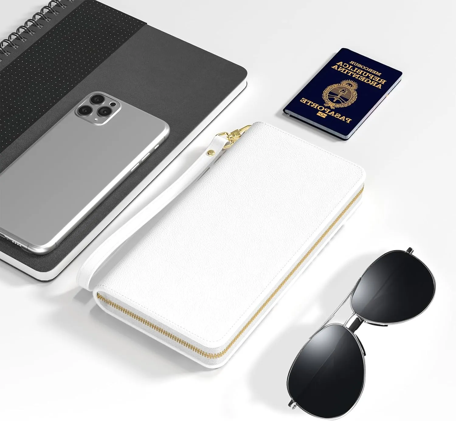 Nipichsha Womens Wallet, RFID Wristlet Wallet for Women, Cute Ladies Purse, Large Credit Card Clutch Purse, Leather Card Holder Wallets with Zipper & Phone Holder, White