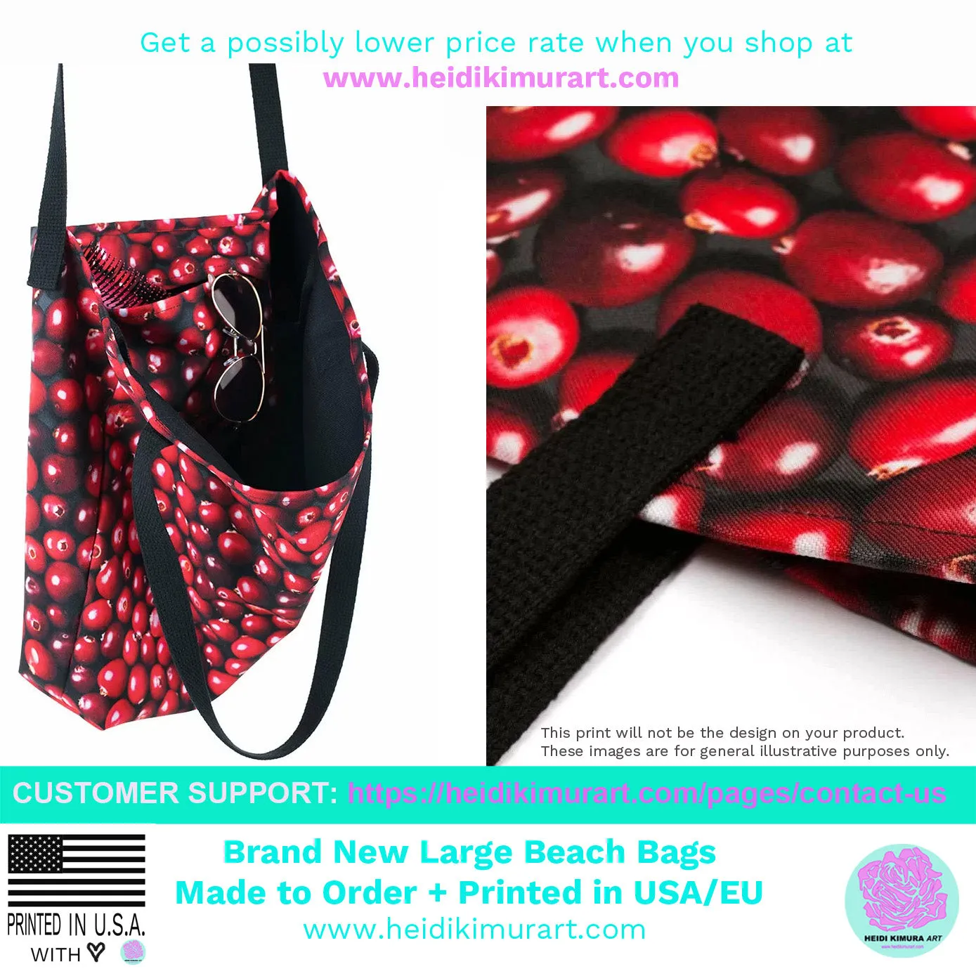 Pink Leopard Large Tote, Animal Print 16"x20" Beach Bag With Large Inside Pocket- Made in USA/EU