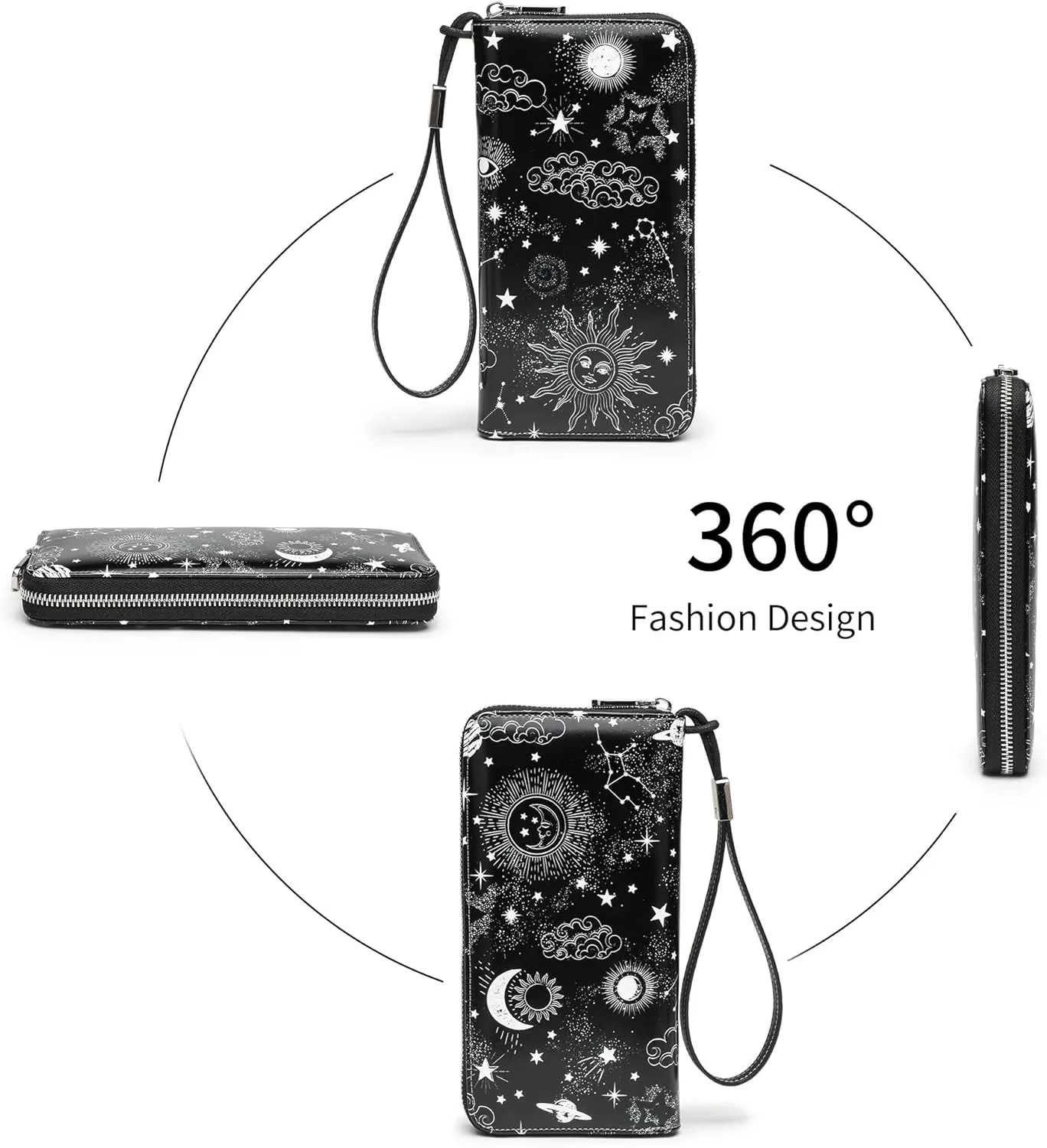 Rfid Blocking Wristlet Large Wallet for Women Credit Card Holder Bifold Designer Zipper Phone Long Wallet Purse Starry Sky