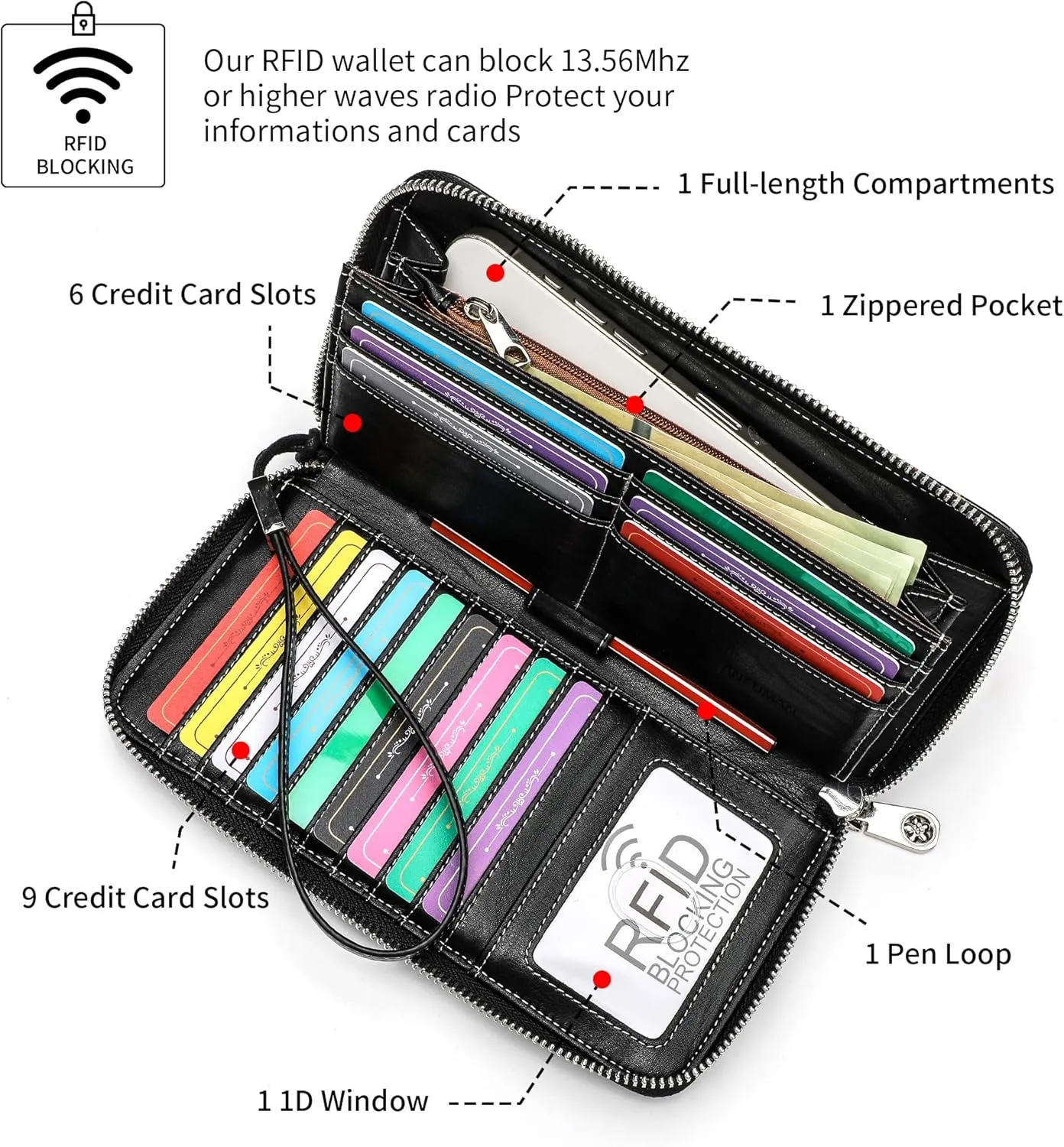 Rfid Blocking Wristlet Large Wallet for Women Credit Card Holder Bifold Designer Zipper Phone Long Wallet Purse Starry Sky