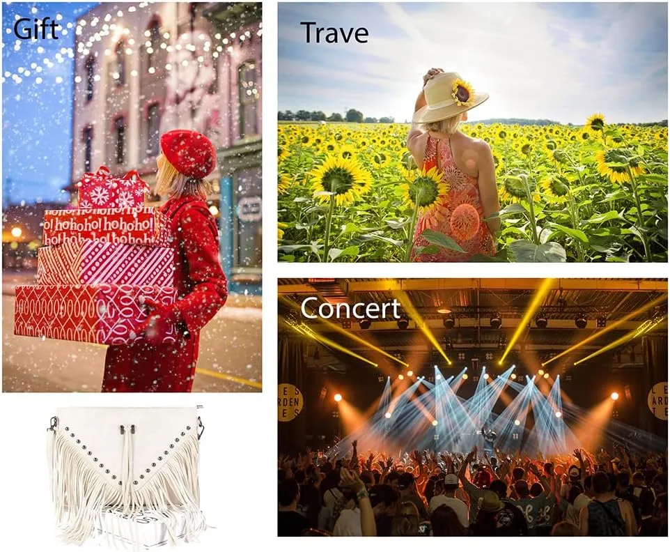 Saddhu Fringe Crossbody Purse for Women Faux Leather Handbag Tassel Bohemian Cross Body Bag for Wedding Cocktail Party