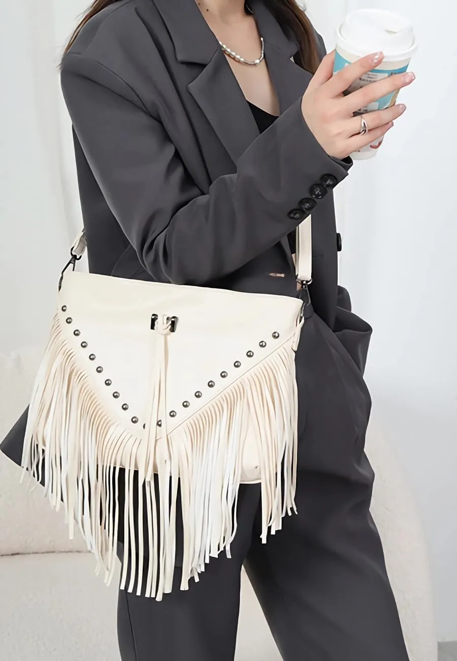 Saddhu Fringe Crossbody Purse for Women Faux Leather Handbag Tassel Bohemian Cross Body Bag for Wedding Cocktail Party