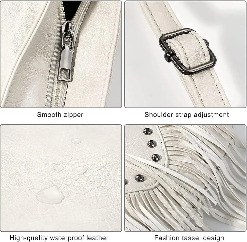 Saddhu Fringe Crossbody Purse for Women Faux Leather Handbag Tassel Bohemian Cross Body Bag for Wedding Cocktail Party