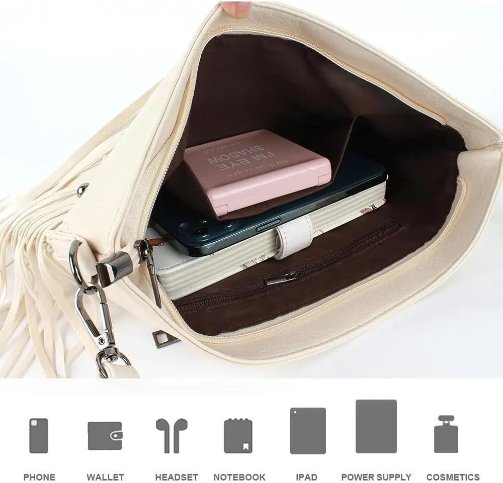 Saddhu Fringe Crossbody Purse for Women Faux Leather Handbag Tassel Bohemian Cross Body Bag for Wedding Cocktail Party