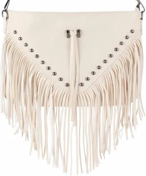 Saddhu Fringe Crossbody Purse for Women Faux Leather Handbag Tassel Bohemian Cross Body Bag for Wedding Cocktail Party