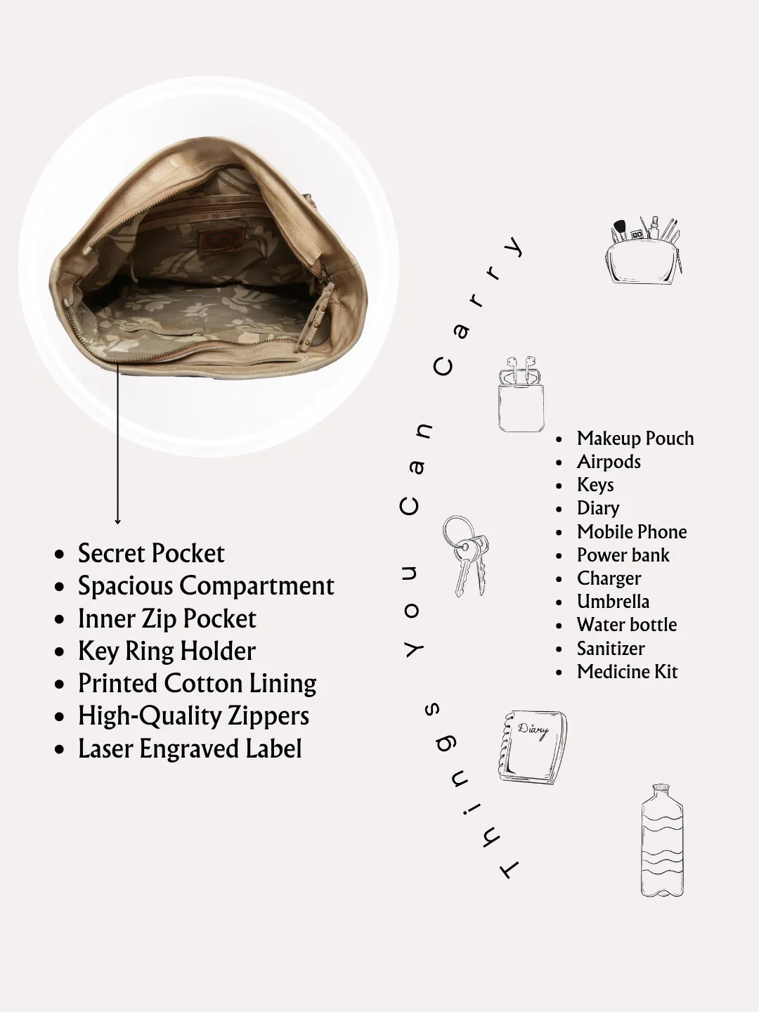Savio: Cream Embellished Hobo Bag In Veg Tan Leather