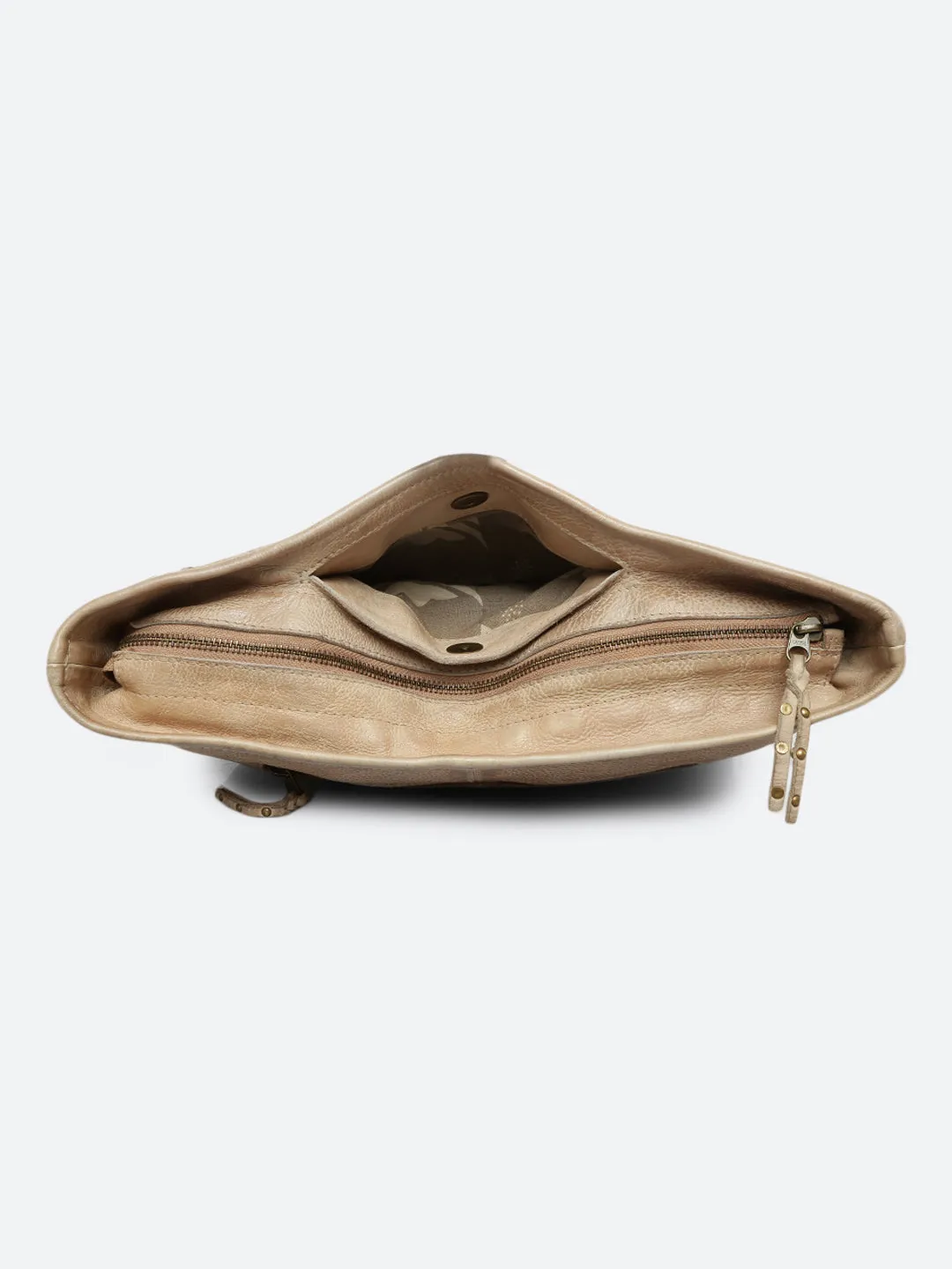 Savio: Cream Embellished Hobo Bag In Veg Tan Leather