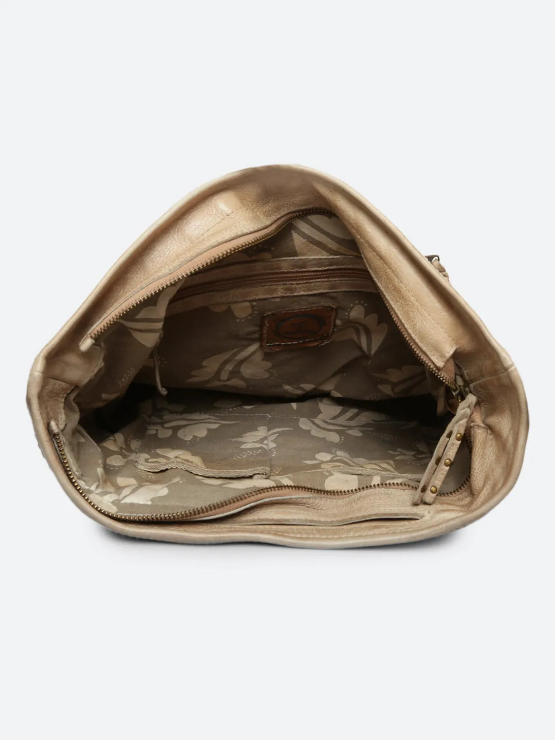Savio: Cream Embellished Hobo Bag In Veg Tan Leather