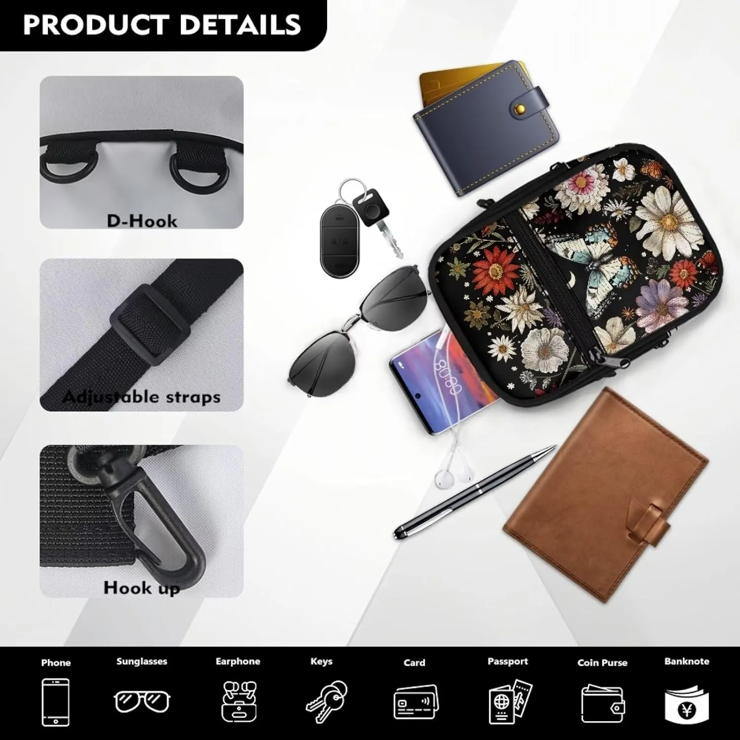 Small Messenger Bag for Women Men Sling Bag Crossbody Purse Wallet Purse Cell Phone Crossbody Bag