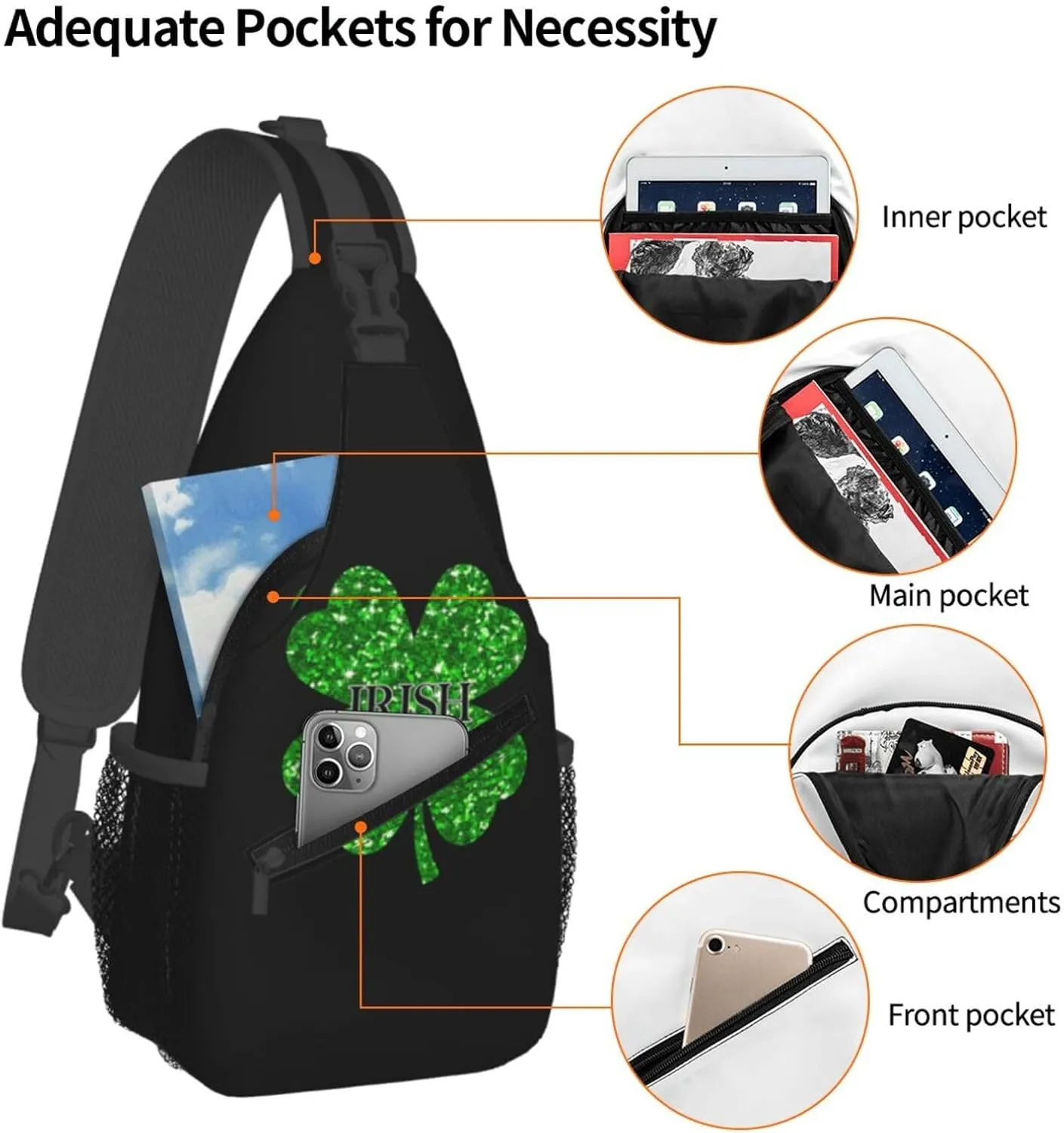 St Patrick's Day Bags Lucky Clover Shamrock Sling Bag Crossbody Backpack Shoulder Casual Daypack Bag for Men Women