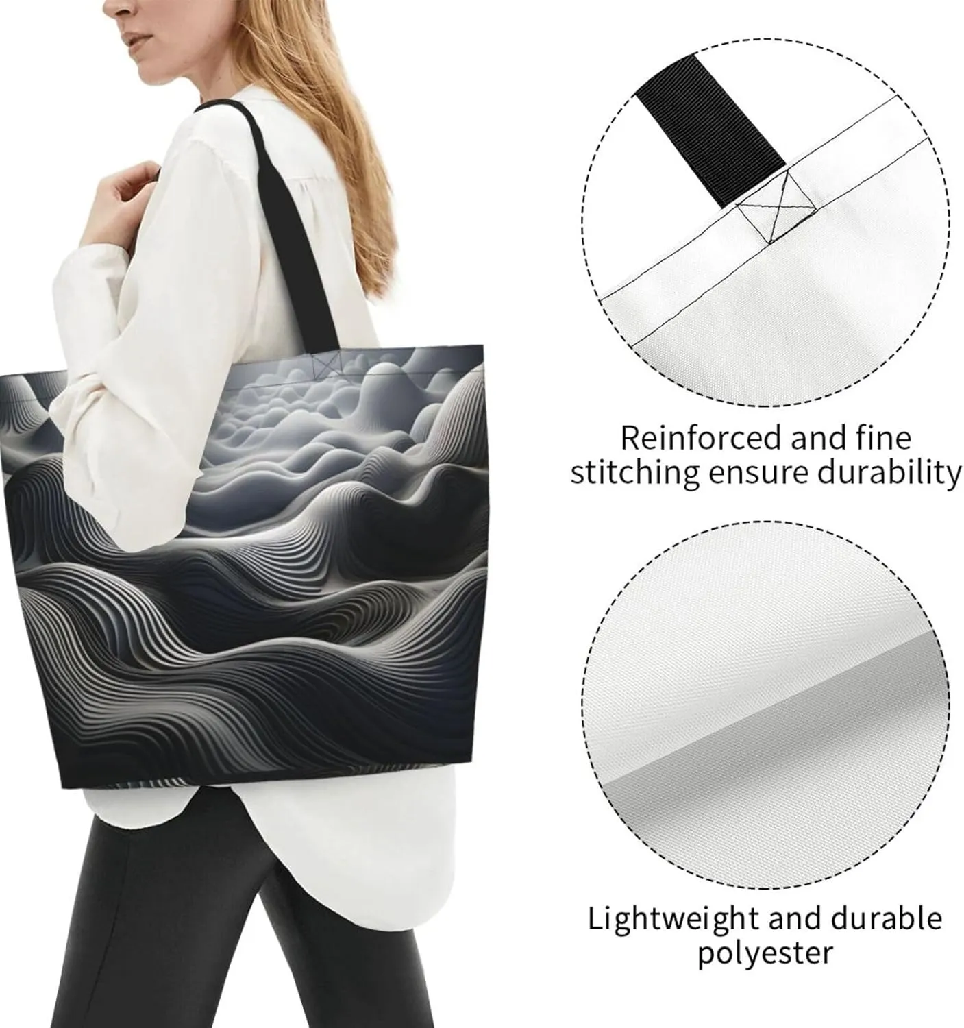 Tote Bag for Women Reusable Grocery Bag Shopping Bag Waves Tote Bags Handbag Foldable Shoulder Bag