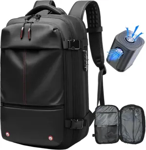Vacuum Seal Backpack Travel 60L Expandable Air Compression System, Airback Vacpack Backpack TSA Lock Water Resistant Carry-On Luggage (Black, with Pump)