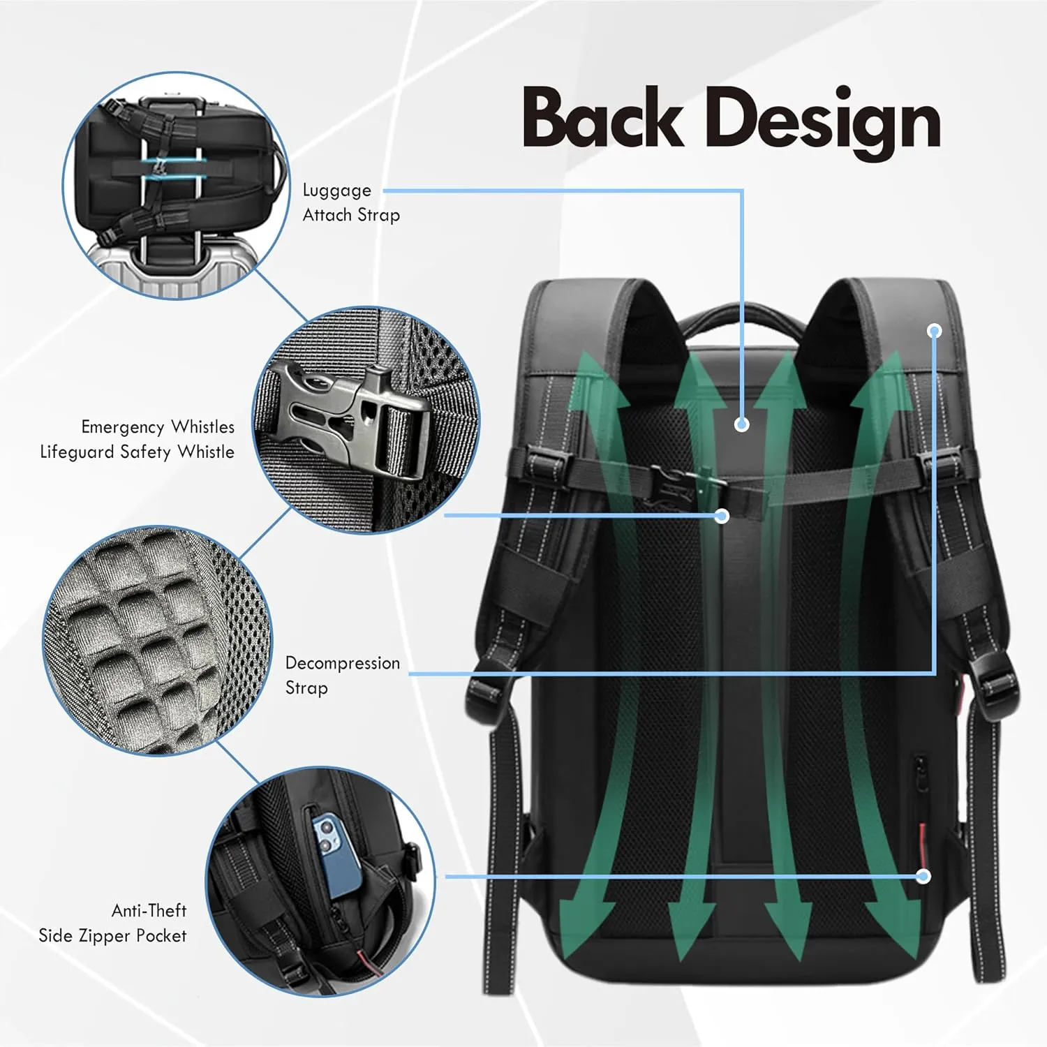 Vacuum Seal Backpack Travel 60L Expandable Air Compression System, Airback Vacpack Backpack TSA Lock Water Resistant Carry-On Luggage (Black, with Pump)