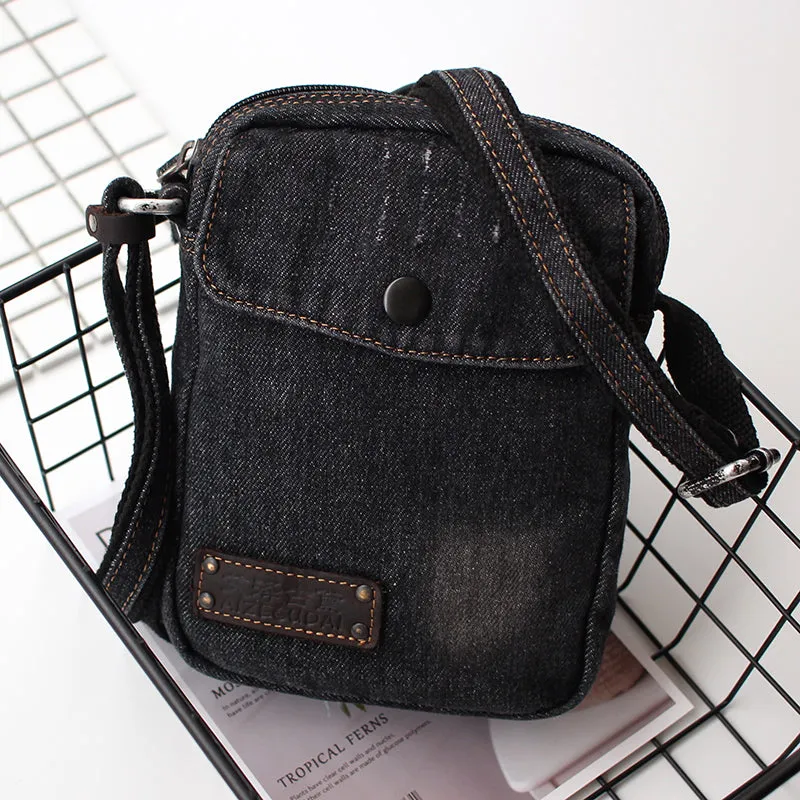 Vintage Mens Blue Denim Mini Phone Shoulder Bags Denim Phone Crossbody Bag for Women