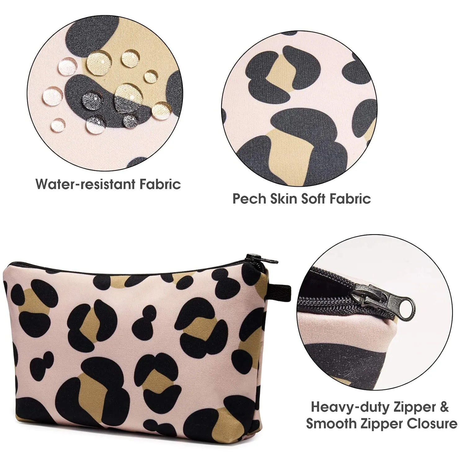 WANDF Cosmetic Bag for Women Makeup bag Organizer Small Mini Makeup Pouch for Purse Water Resistant Girls Gift (Brown Leopard)
