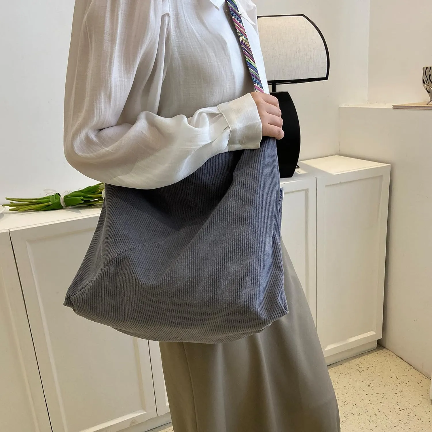 Women Corduroy Tote Bag Large Shoulder Hobo Bag for Women Boho Casual Handbag Purse