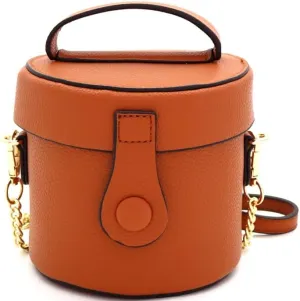Womens Girls Faux Leather Top-Handle Small Bucket Round Satchel Purse Crossbody Bag