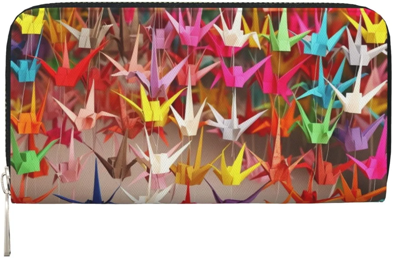 Womens Wallet Origami Paper Cranes Zip Around Wallet Pu Leather Phone Clutch Purse Card Holder Organizer For Women Ladies