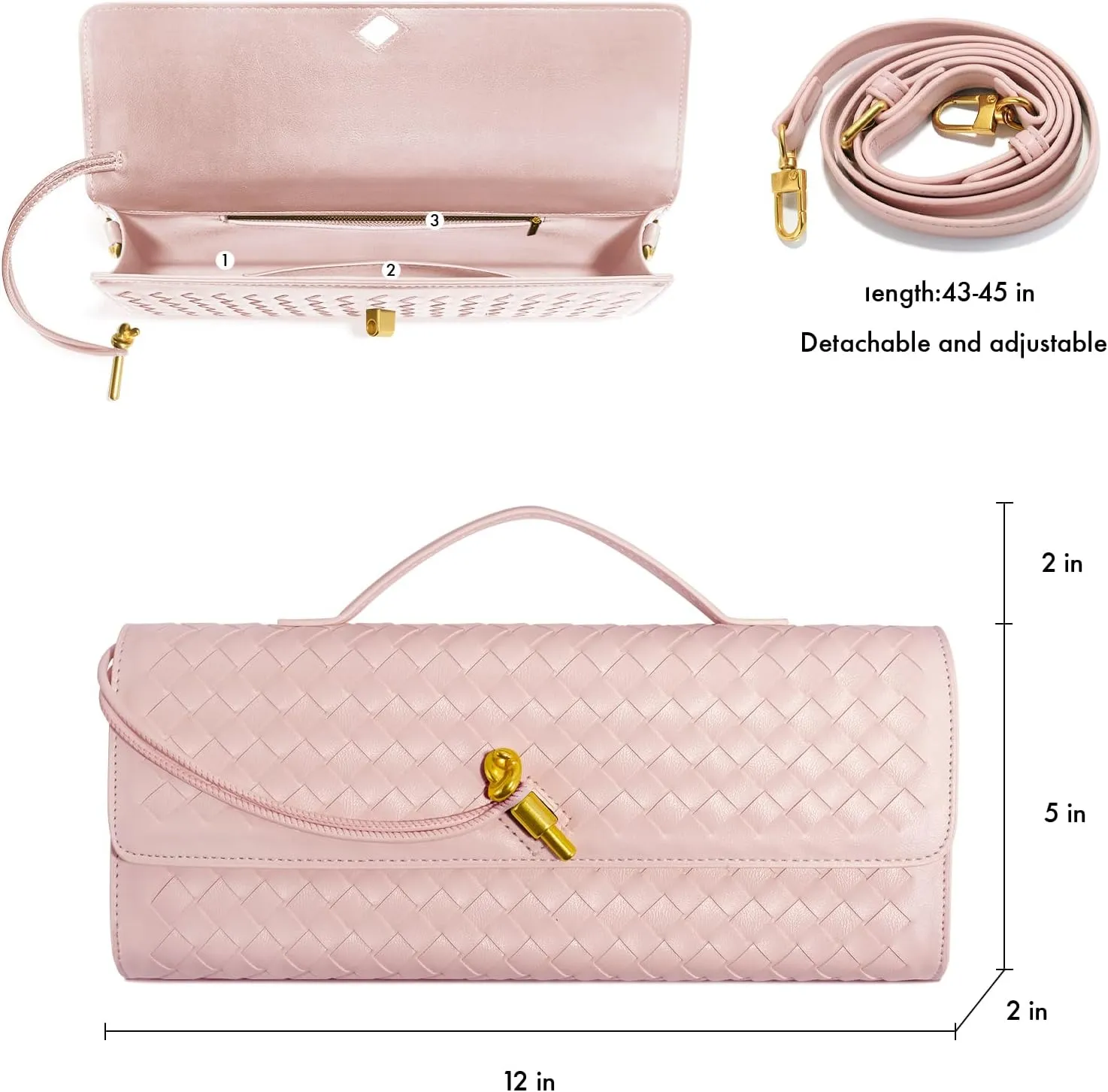 Woven Clutch Purses for Women, Formal Satchel Leather Evening Bag Shoulder Handbag