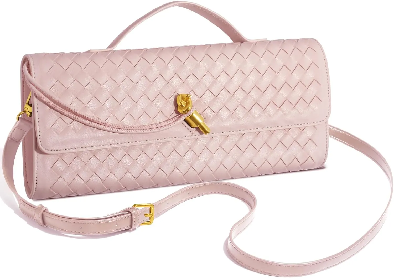 Woven Clutch Purses for Women, Formal Satchel Leather Evening Bag Shoulder Handbag